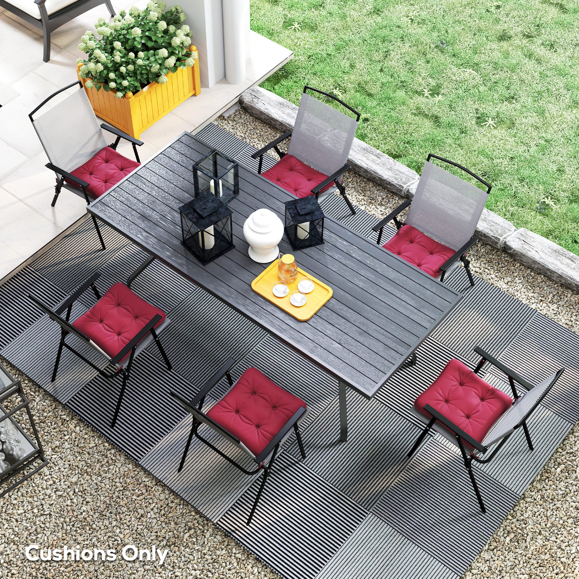 6-Piece Seat Cushion Replacement, Outdoor Patio Chair Cushions Set with Ties, Button Tufted, Wine Red Patio Chair Cushions at Gallery Canada