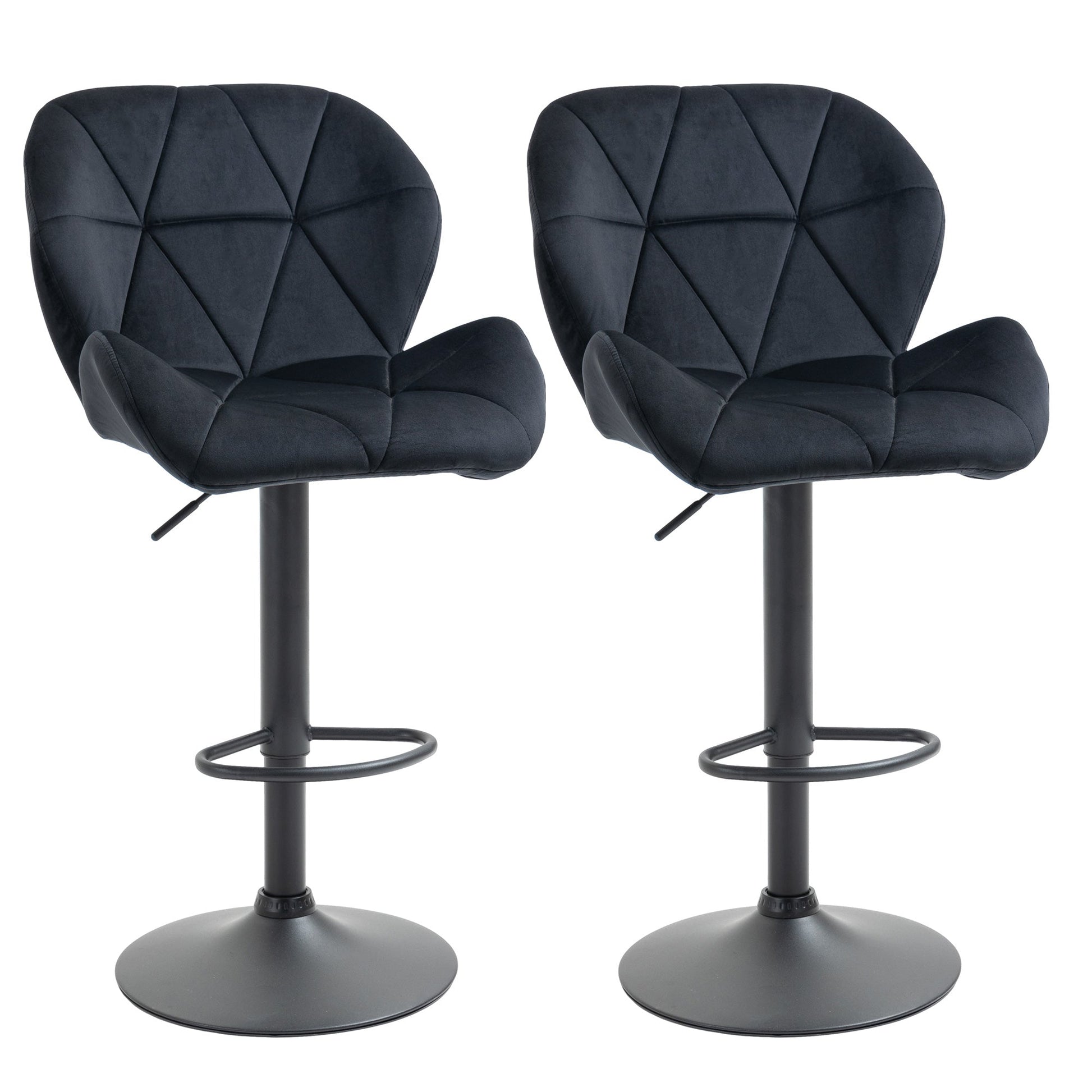 Bar Stool Set of 2 Fabric Adjustable Height Armless Upholstered Counter Chairs with Swivel Seat, Black Bar Stools   at Gallery Canada