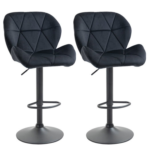 Bar Stool Set of 2 Fabric Adjustable Height Armless Upholstered Counter Chairs with Swivel Seat, Black - Gallery Canada