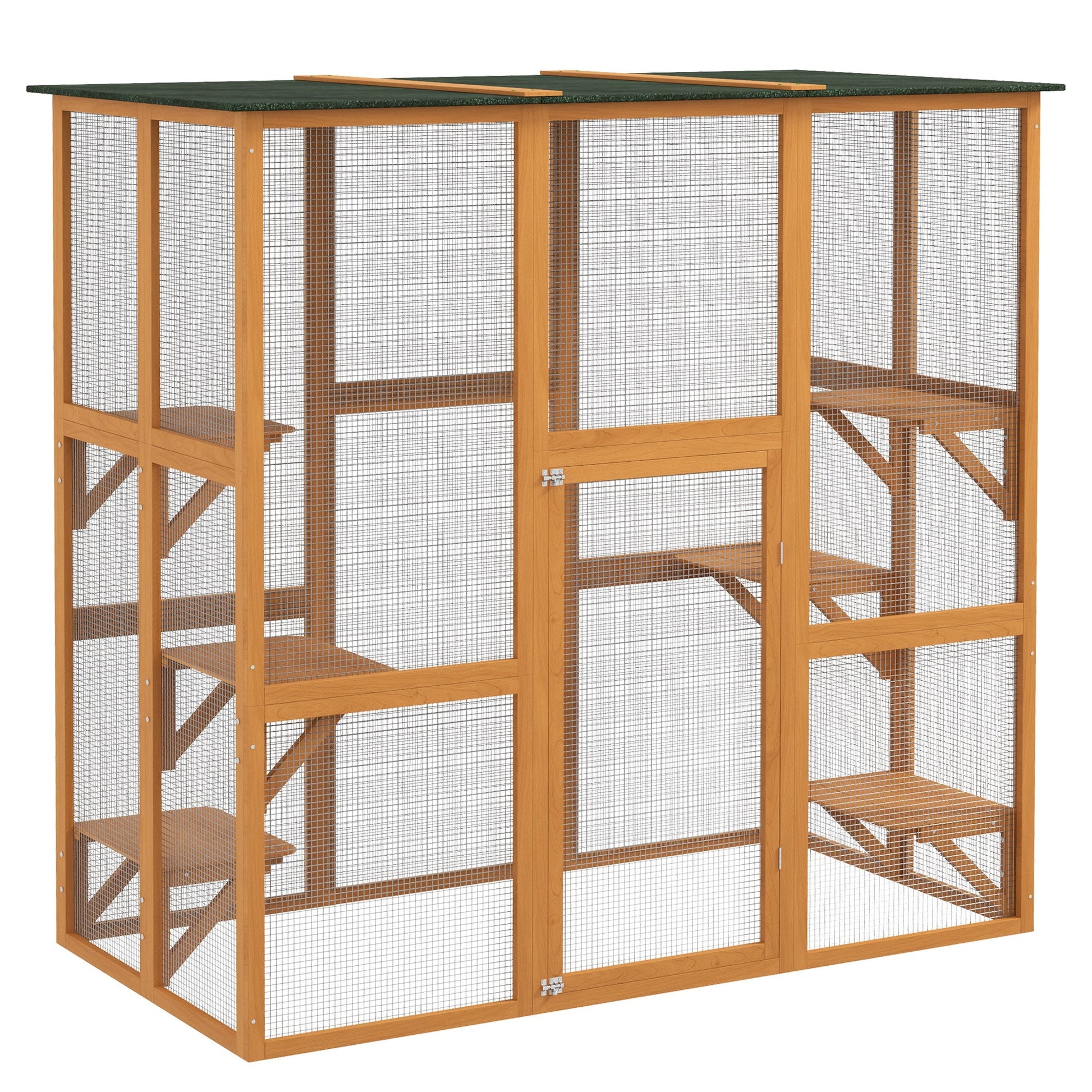 71" x 39" x 71" Cat Cage, Large Outdoor Wooden Cat Patio with 6 Balanced Platforms and Asphalt Roof, Orange Outdoor Cat Enclosures Orange  at Gallery Canada