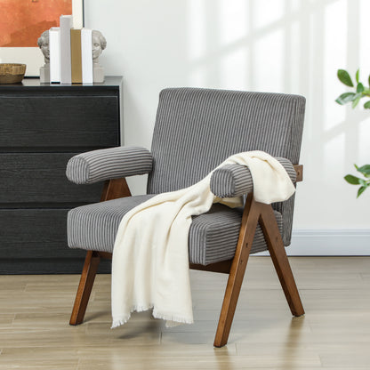 Corduroy Accent Chair Armchair with Wide Seat and Soft Padded Armrests for Reading, Bedroom, Dark Grey Accent Chairs   at Gallery Canada