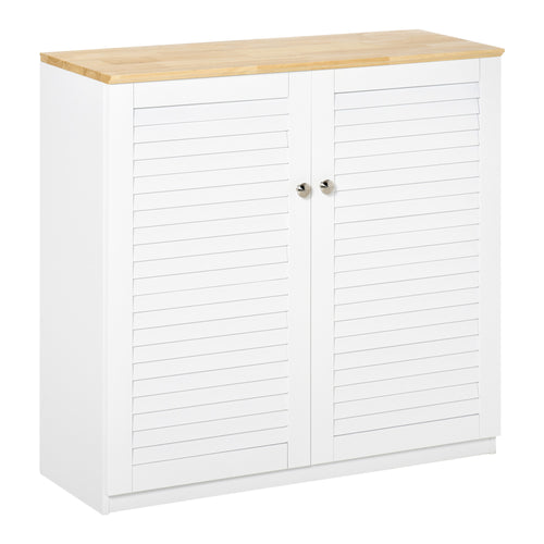 Storage Cabinet Kitchen Sideboard with Louvered Doors, Freestanding Bathroom Cabinet, White