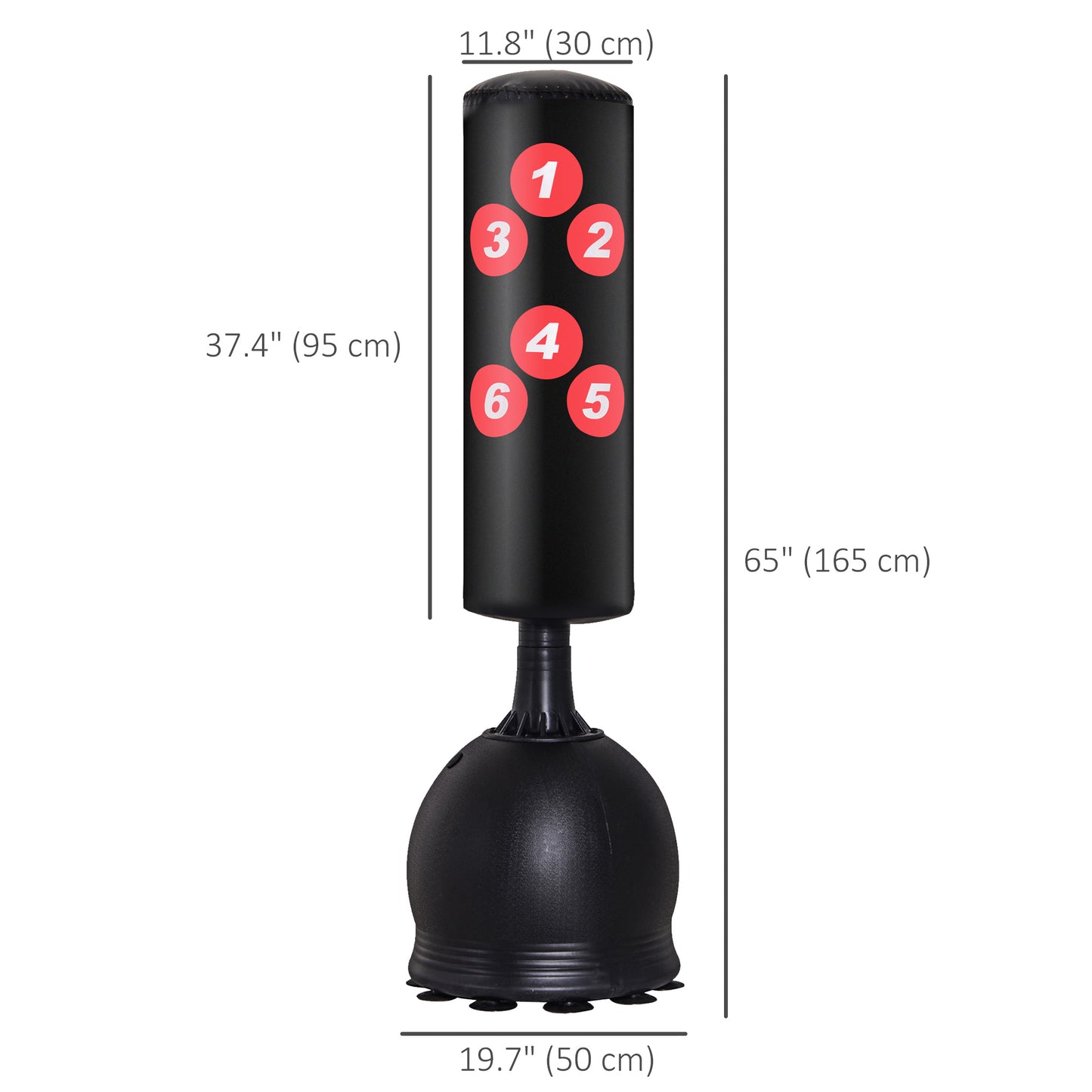 65" Freestanding Boxing Punching Bag with Refilled Base and Suction Cups, Black Punching Bag Hangers   at Gallery Canada