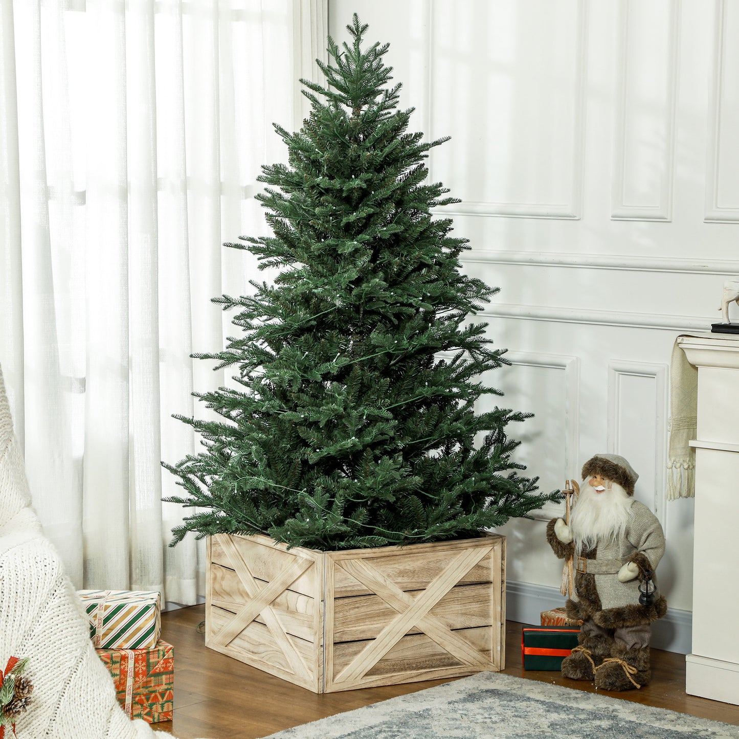 24" Farmhouse Christmas Tree Base Cover Wooden Christmas Tree Collar Box Home Decoration Light Distressed Wood Finish Christmas Trees   at Gallery Canada