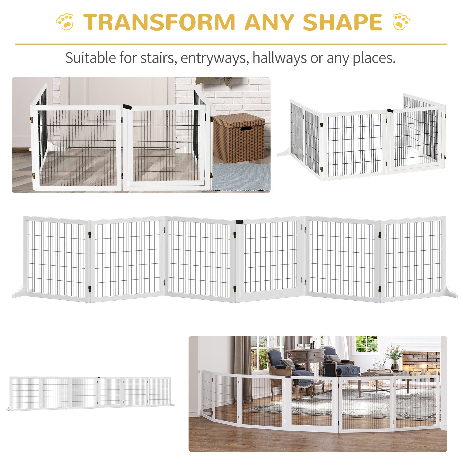 Wooden Freestanding Pet Gate w/ 2 Support Feet, White Houses, Kennels & Pens   at Gallery Canada