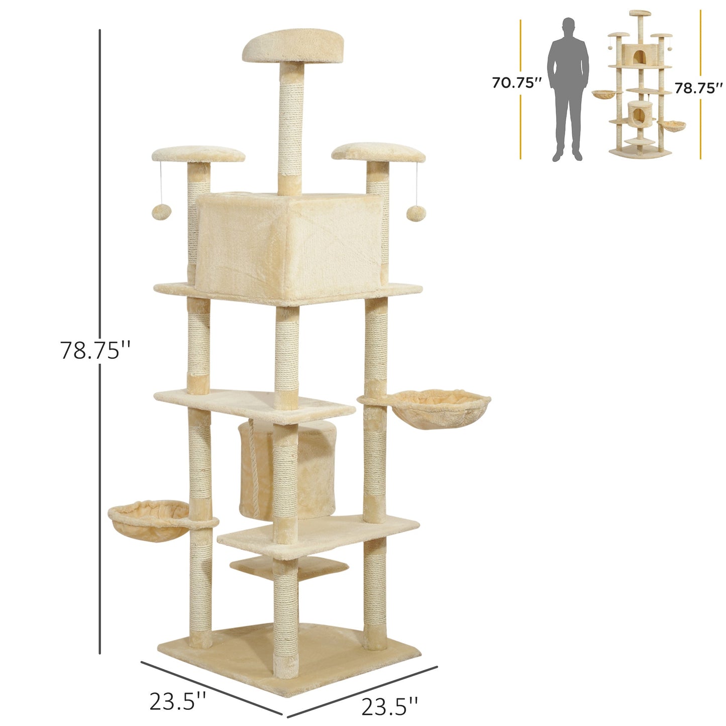 79" Scratching Kitten Tree Condo Kitten Scratch Activity Center Toys Beige - Gallery Canada