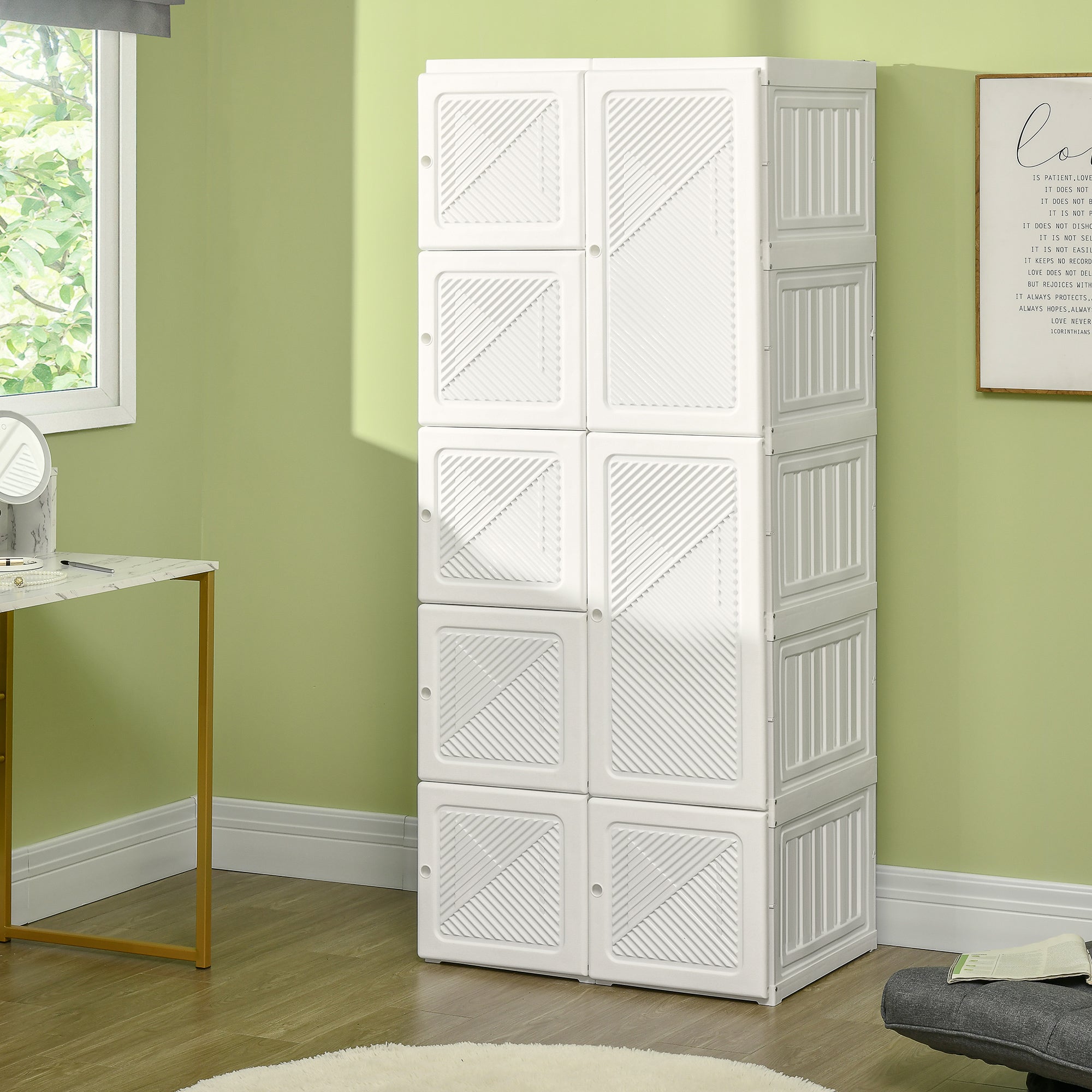 Portable Wardrobe Closet, Folding Bedroom Wardrobe, Clothes Storage Organizer with Cube Compartments, White Clothing Storage at Gallery Canada