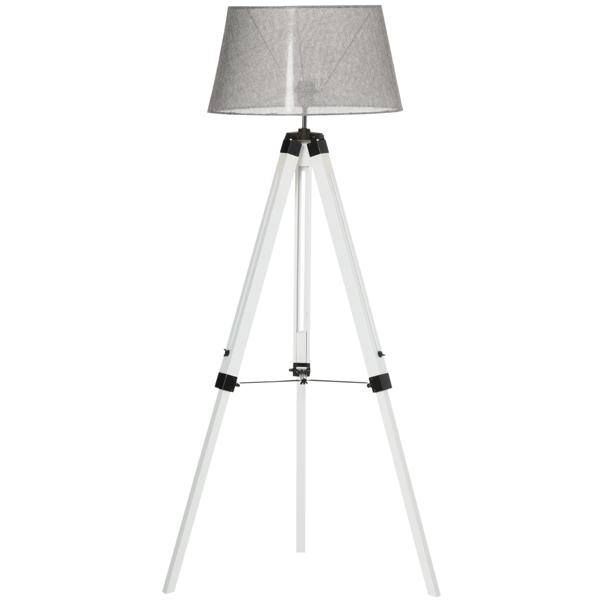 Tripod Floor Lamp, Adjustable Height Wooden Standing Lamp with E26 Lamp Base for Living Room, Bedroom, White and Grey Floor Lamps & Ceiling Fan Lights Multi Colour  at Gallery Canada