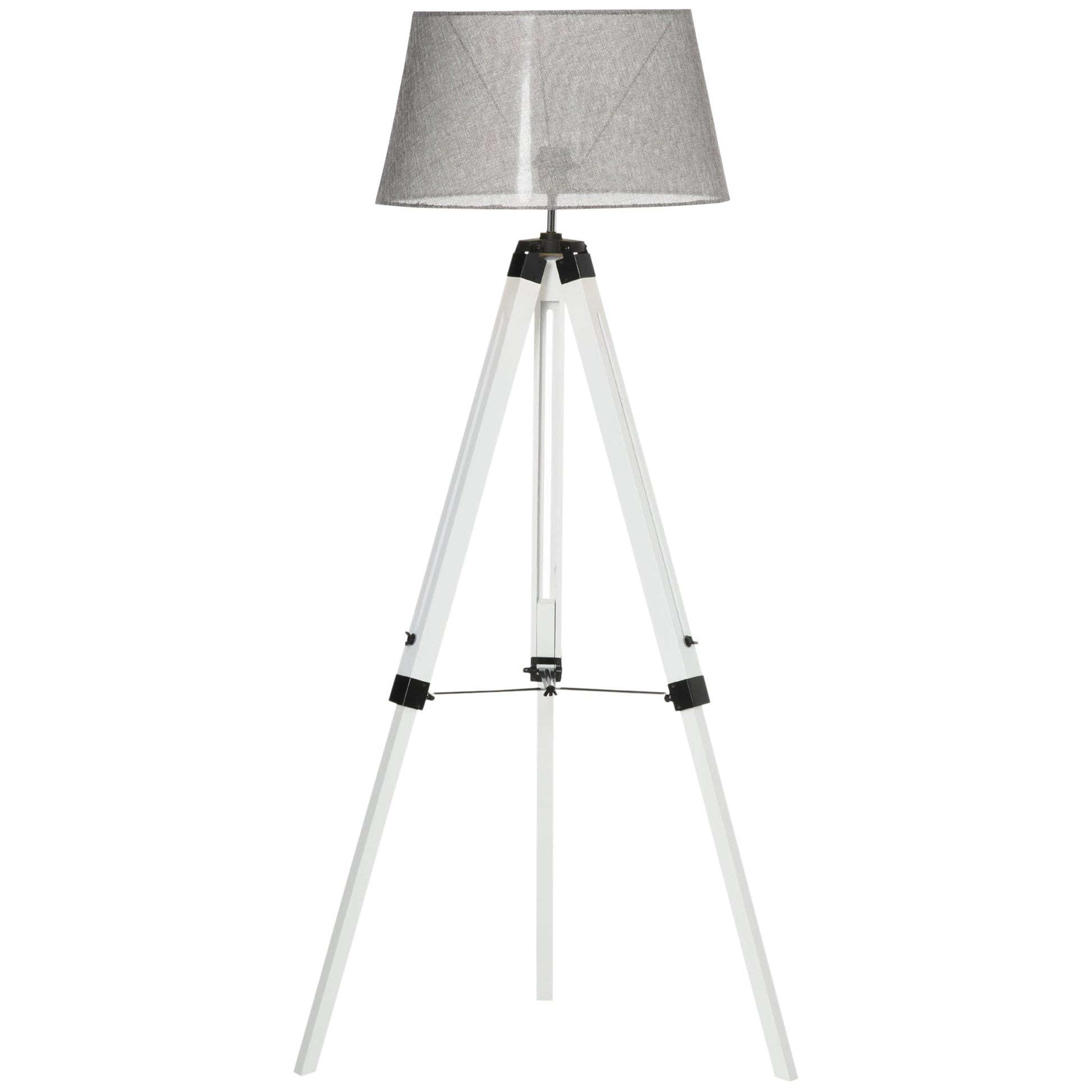 Tripod Floor Lamp, Adjustable Height Wooden Standing Lamp with E26 Lamp Base for Living Room, Bedroom, White and Grey Floor Lamps & Ceiling Fan Lights Multi Colour  at Gallery Canada