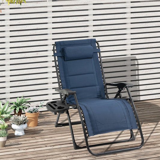 Zero Gravity Lounger Chair, Padded Folding Reclining Patio Chair with Cup Holder, Detachable Headrest, Extra Wide Seat, 400 LBS Weight Capacity for Poolside, Camping, Blue - Gallery Canada