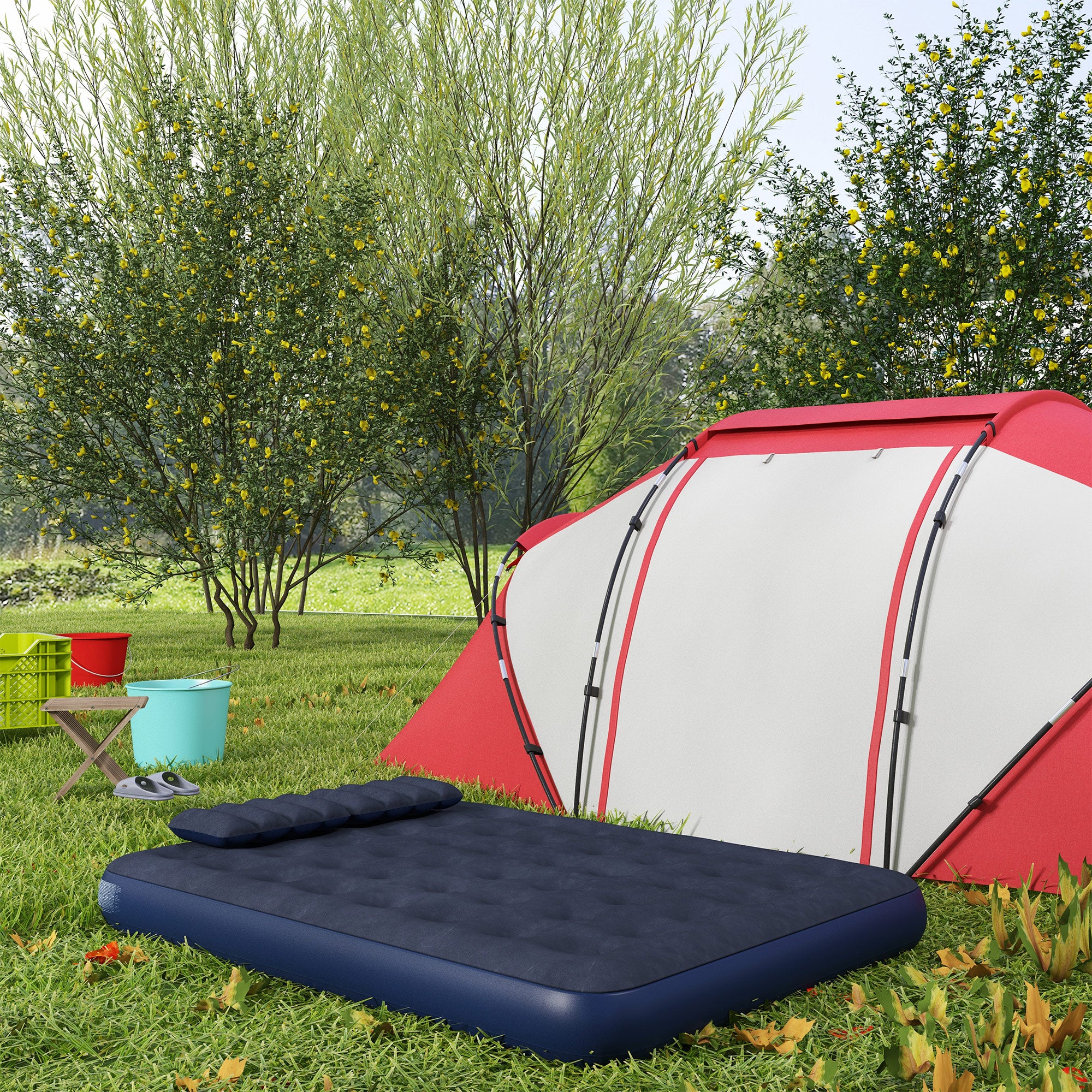 Queen Size Air Mattress Camping Air Bed with 2 Pillows and Hand Pump, Blue Camping Cots at Gallery Canada
