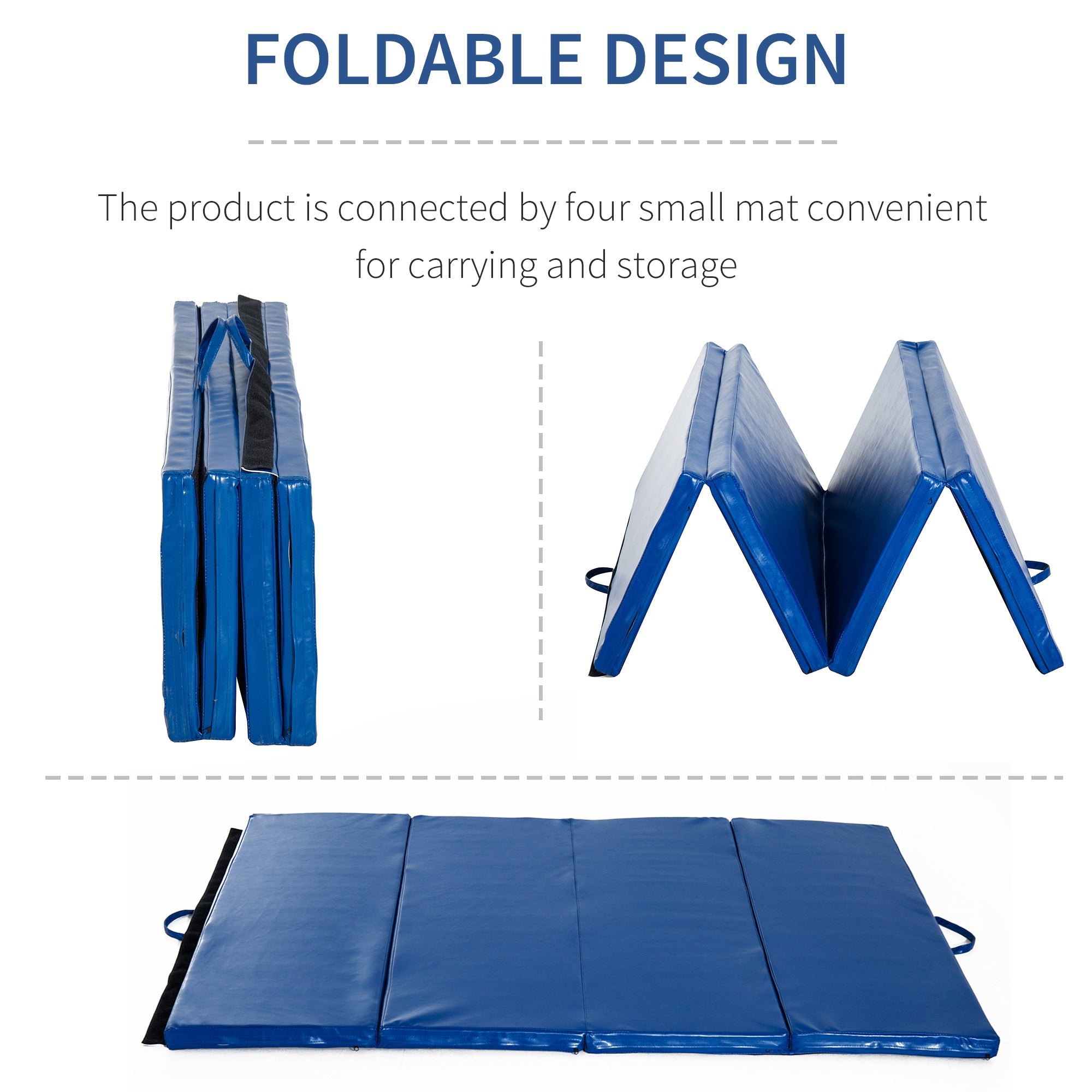 4'x6'x2'' Folding Gymnastics Tumbling Mat, Exercise Mat with Carrying Handles for Yoga, MMA, Martial Arts, Stretching, Core Workouts, Blue Gymnastics Mats   at Gallery Canada