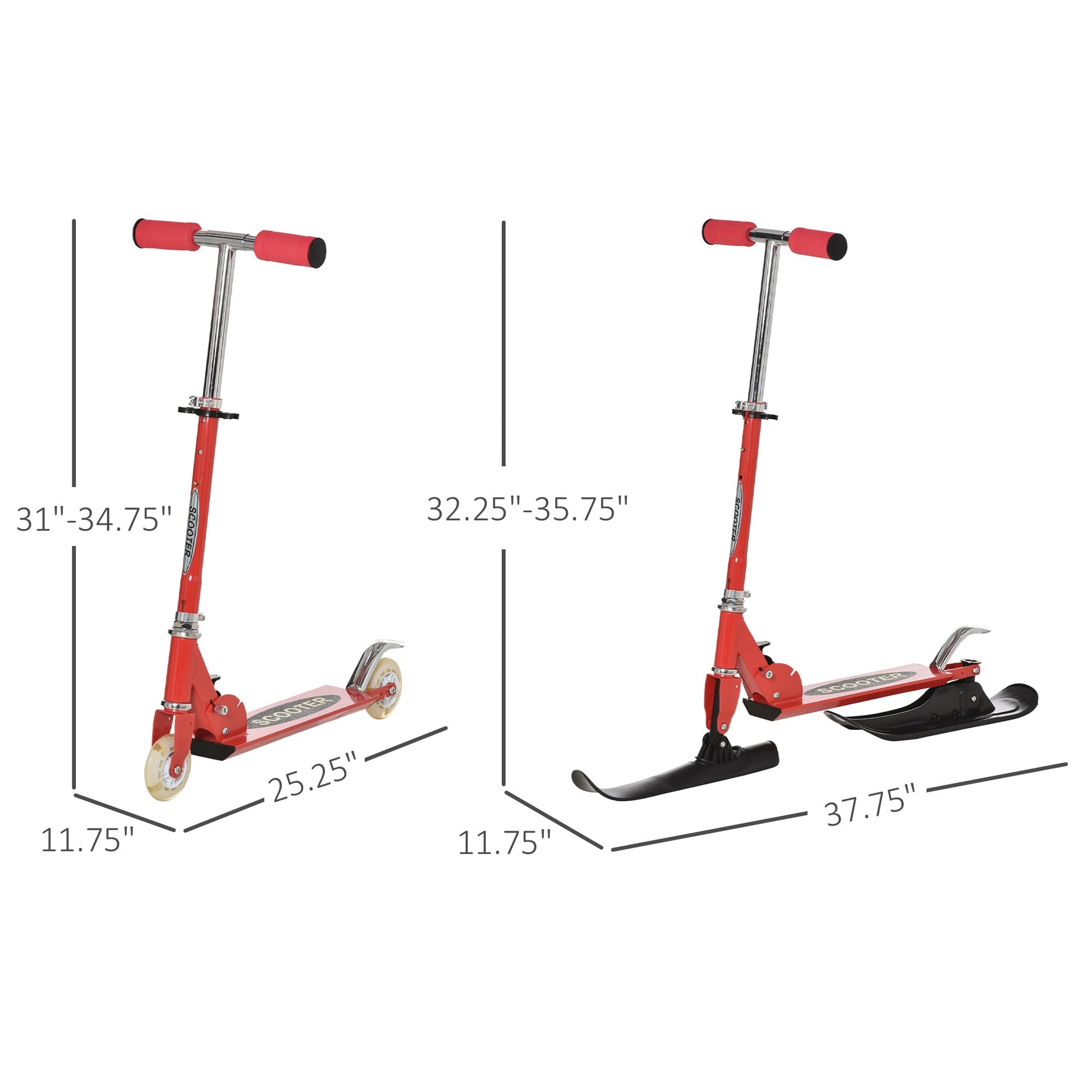 Snow Scooter, 2 in 1 Design Adjustable Height Scooter Snow Sled for Kids Aged Over 7 Years Old, Kids Sled Ski Scooter with Wheels Blades, Red Scooters   at Gallery Canada