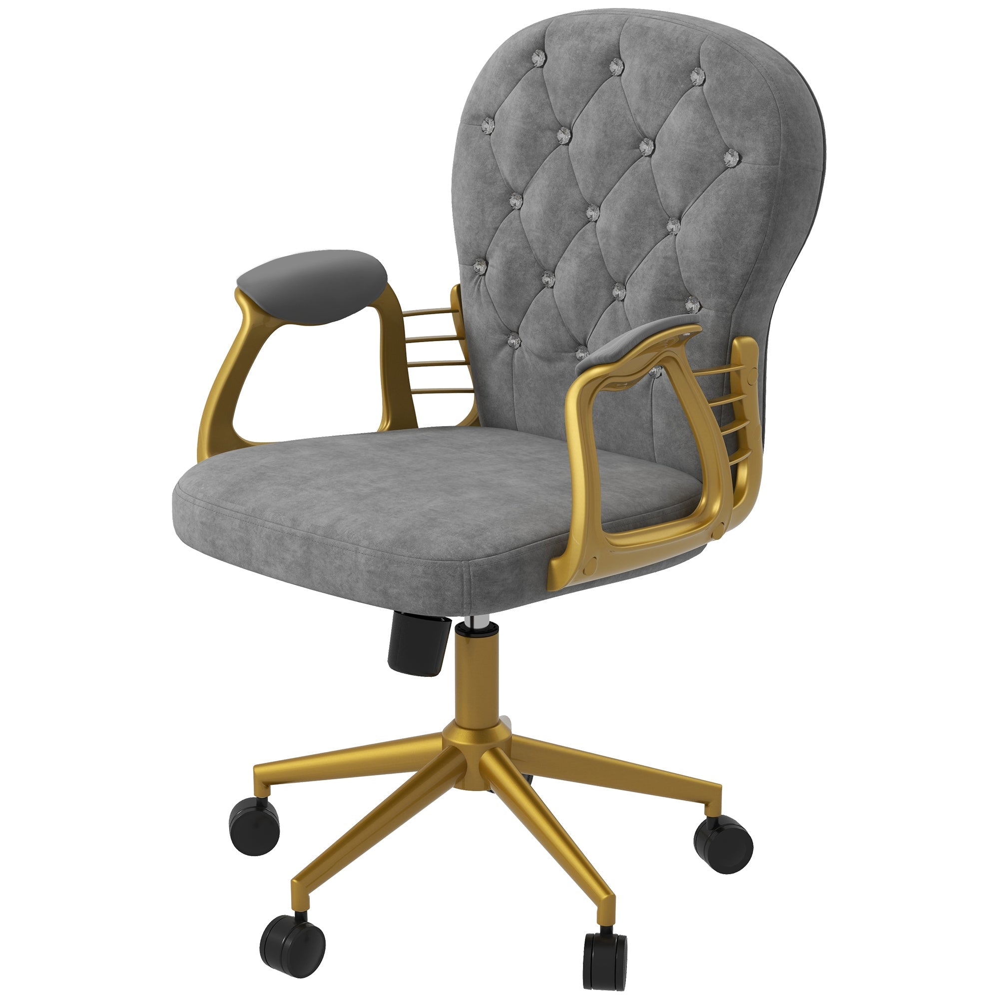 Velvet Office Desk Chair Button Tufted Vanity Chair with Swivel Wheels, Adjustable Height and Tilt Function, Grey Task Chairs Multi Colour  at Gallery Canada