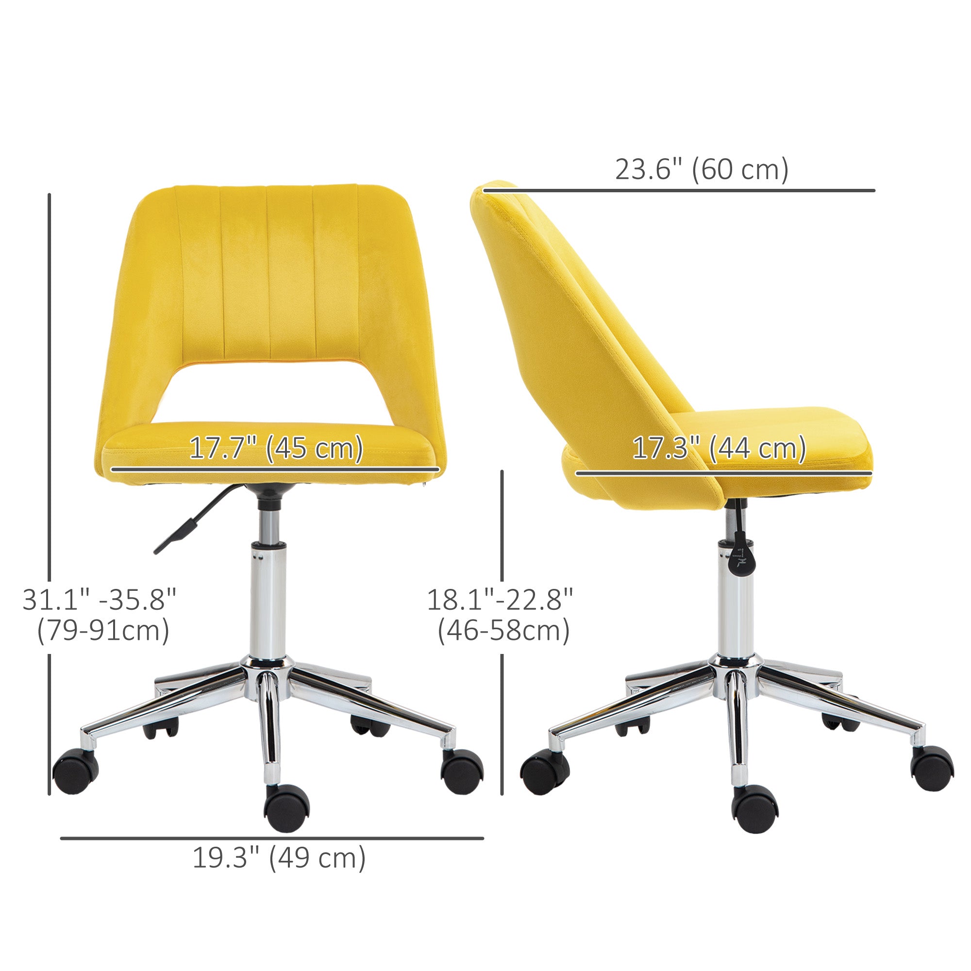 Mid Back Office Chair Velvet Fabric Swivel Scallop Shape Computer Desk Chair, Yellow Office Chairs at Gallery Canada