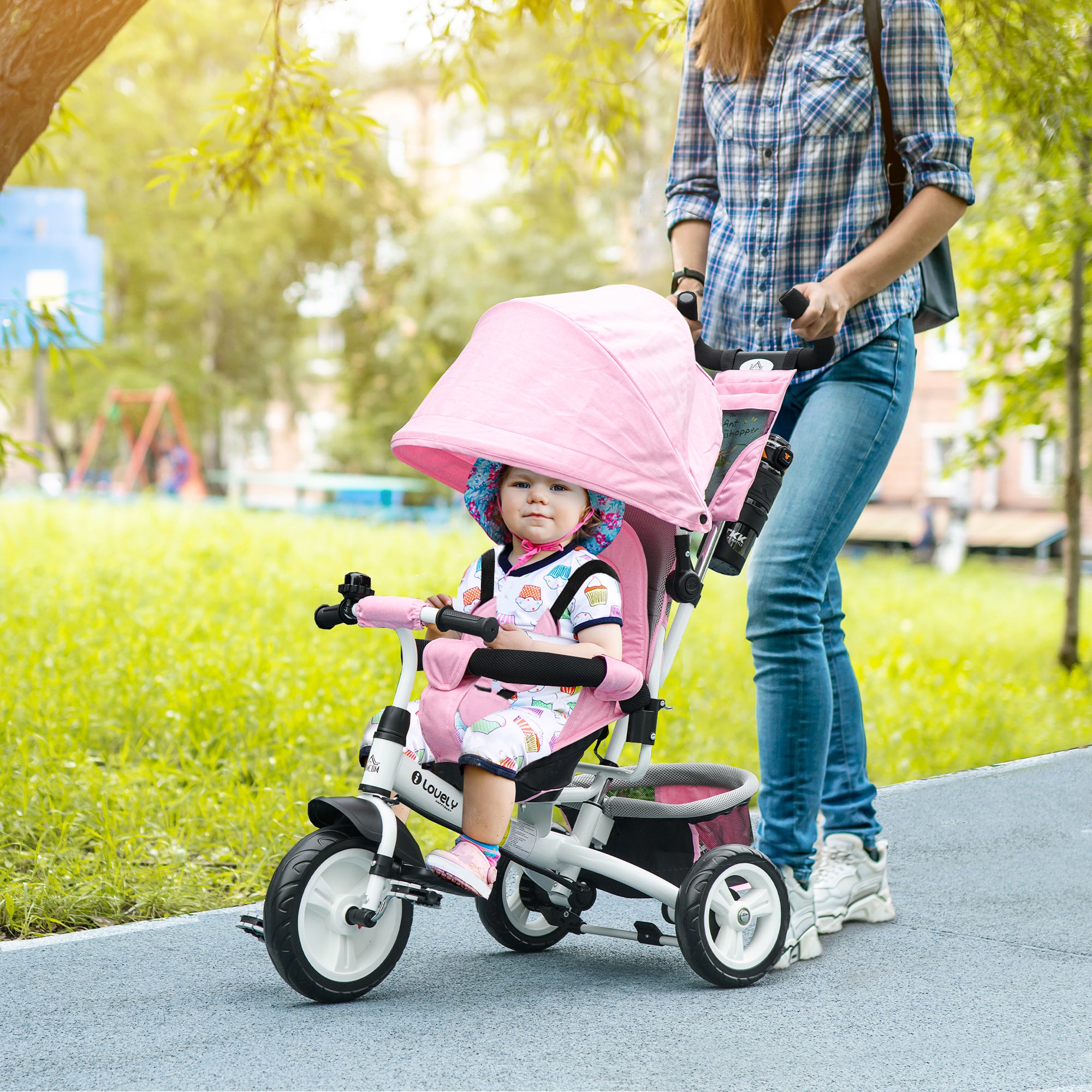 4 in 1 Tricycle for Toddler 1-5 Years with Parent-Push Handle, Pink Tricycles for Kids   at Gallery Canada