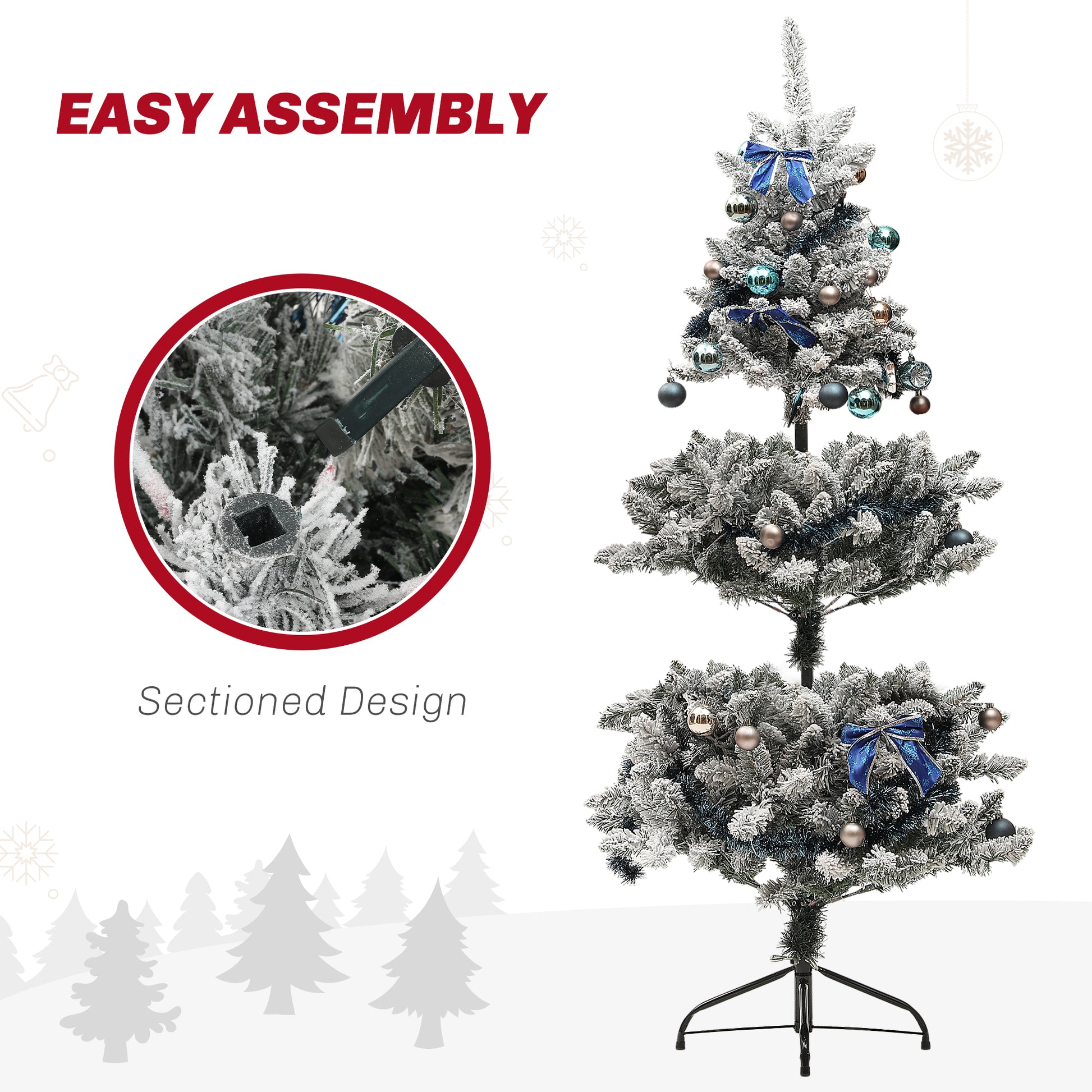 5ft Prelit Artificial Christmas Tree with Blue Ornaments, Flocked Christmas Tree with LED Lights for Holiday Pre Lit Christmas Trees   at Gallery Canada