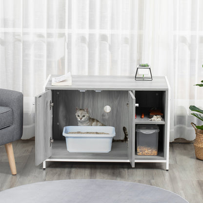 Double-Door Cat Litter Box Enclosure Cabinet with Storage, Grey Cat Litter Box Enclosures   at Gallery Canada