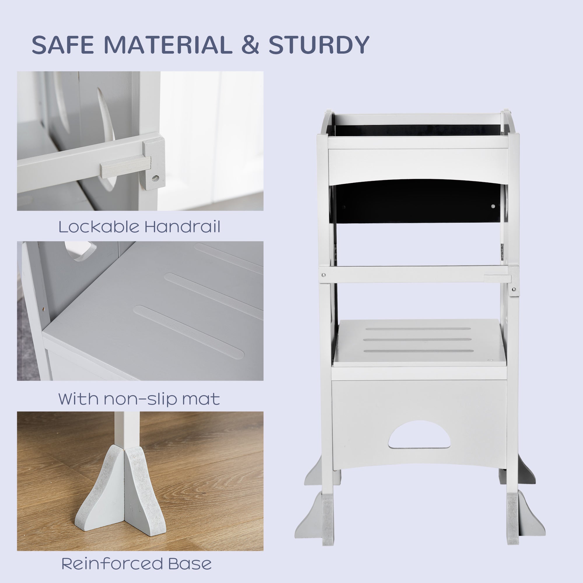 Kids Kitchen Helper Foldable Step Stool Toddler Kitchen Stool with Blackboard Lockable Handrail for 3-6 Years old Grey Toddler & Kids Step Stools at Gallery Canada