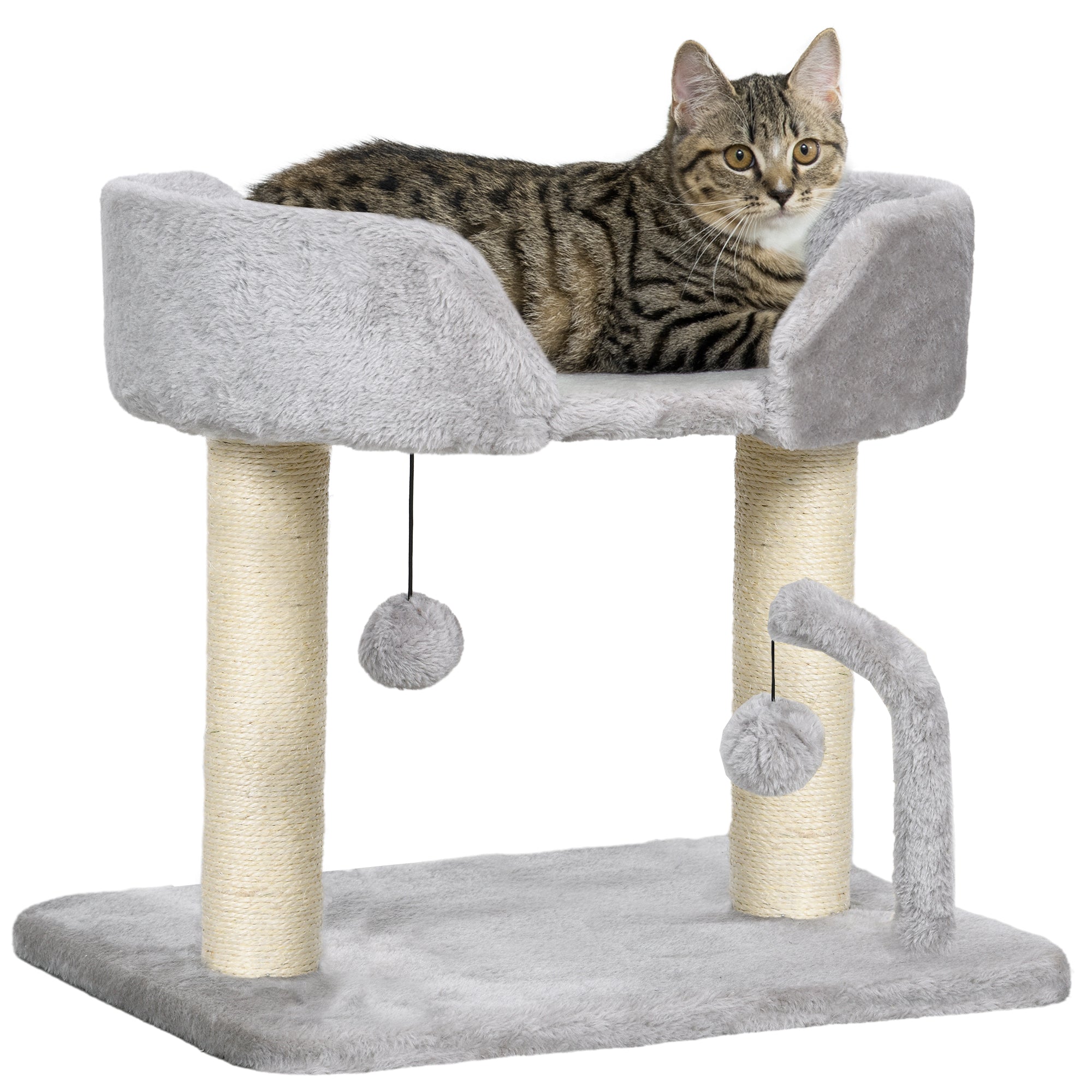 Cat Tower Condo for Indoor Cats, Small Cat Tree with Sisal Scratching Posts, Top Perch, Dangling Balls, Light Grey Cat Trees at Gallery Canada