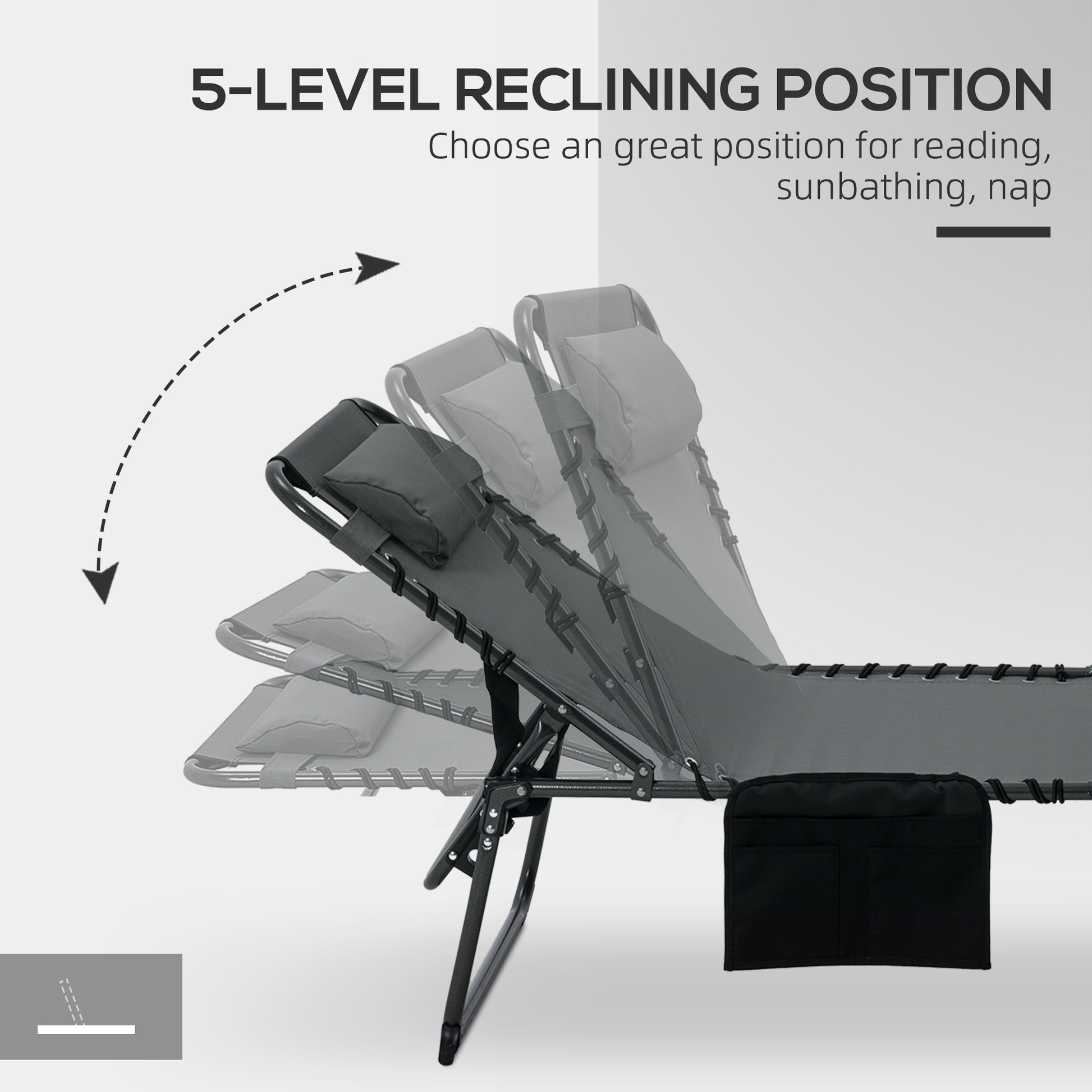 5-Level Reclining Folding Chaise Lounge with Reading Hole and Side Pocket, Grey Lounger Chairs   at Gallery Canada