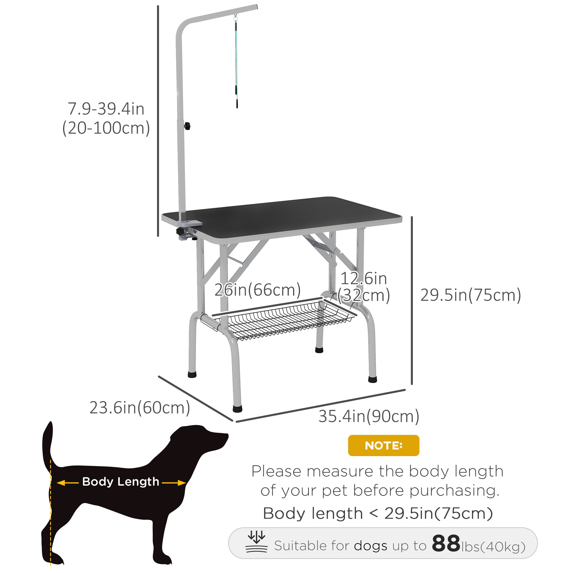 Foldable Grooming Table for Dogs with Height Adjustable Grooming Arm, Storage Shelf, Black Dog Grooming Tables at Gallery Canada