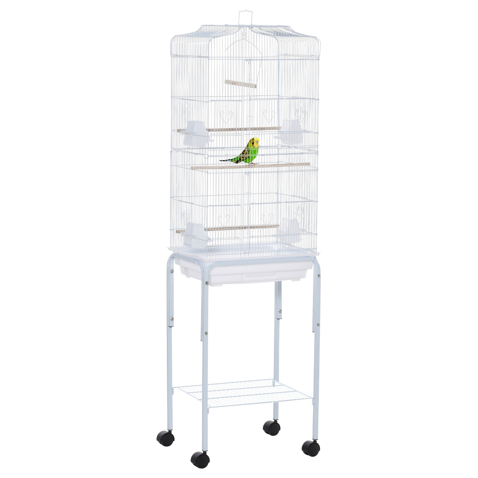 62" Rolling Bird Cage Cockatoo House Play Top Finch Pet Supply with Storage Shelf, Wheels - White Bird Cages White  at Gallery Canada