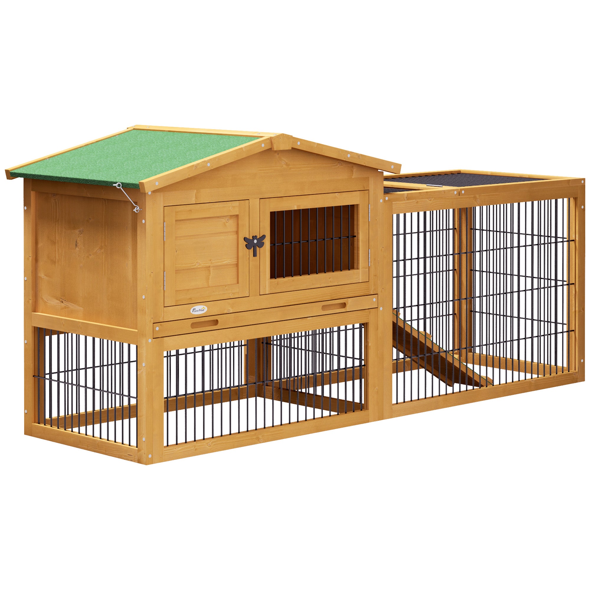 Wood Rabbit Hutch w/ Ramp, Openable Roof, Pull-out Tray, Yellow Rabbit Hutch Yellow at Gallery Canada