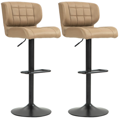 Swivel PU Leather Barstools Set of 2 Adjustable Bar Stools with Footrest Back for Kitchen Counter Dining Room Khaki Bar Stools   at Gallery Canada