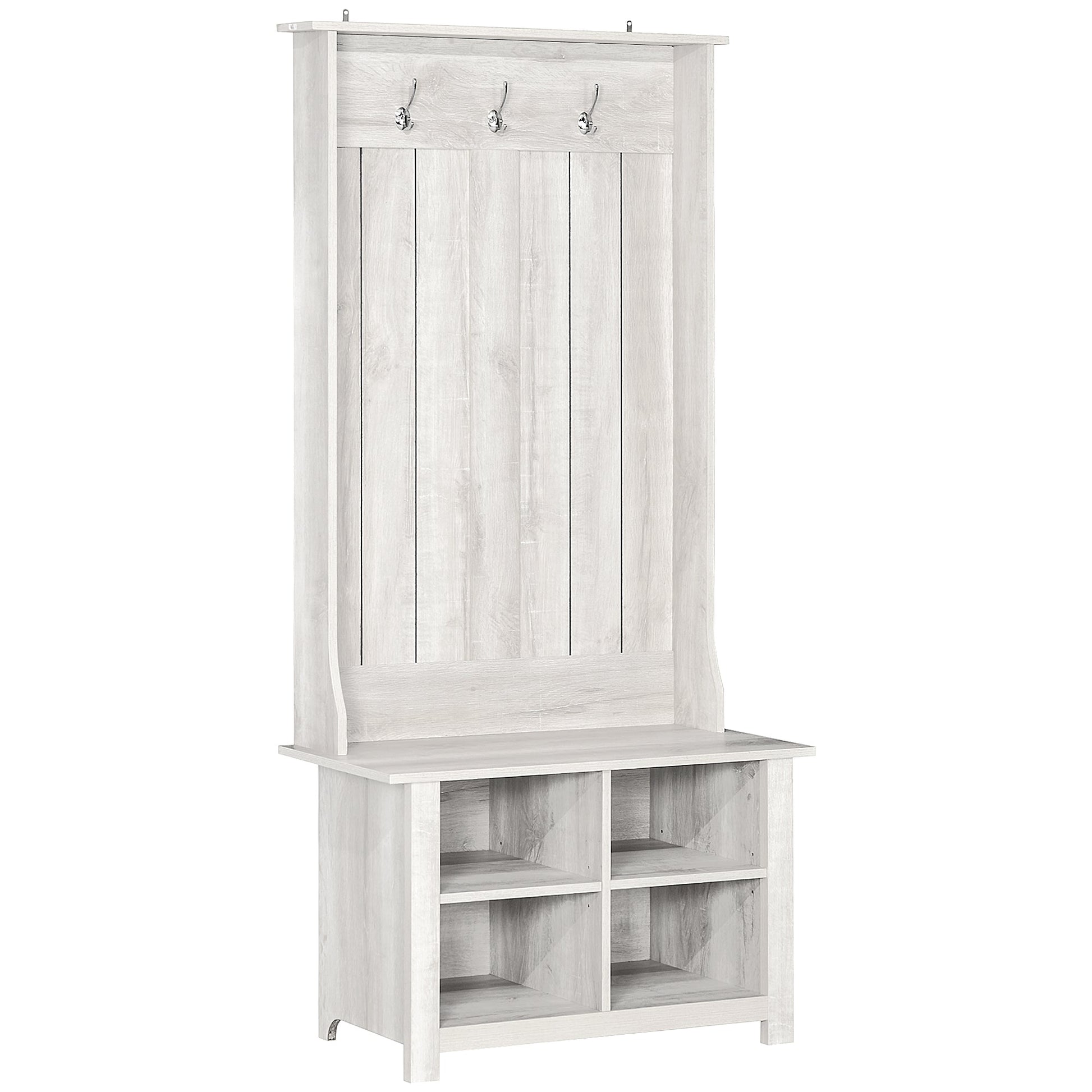 Classic Hall Tree, Accent Coat Tree with Shoe Storage Bench, Adjustable Shelves, 31.5" x 15.5" x 67.5", Distressed White Clothing Storage Distressed White  at Gallery Canada