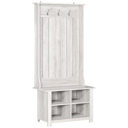 Classic Hall Tree, Accent Coat Tree with Shoe Storage Bench, Adjustable Shelves, 31.5" x 15.5" x 67.5", Distressed White Clothing Storage Distressed White  at Gallery Canada