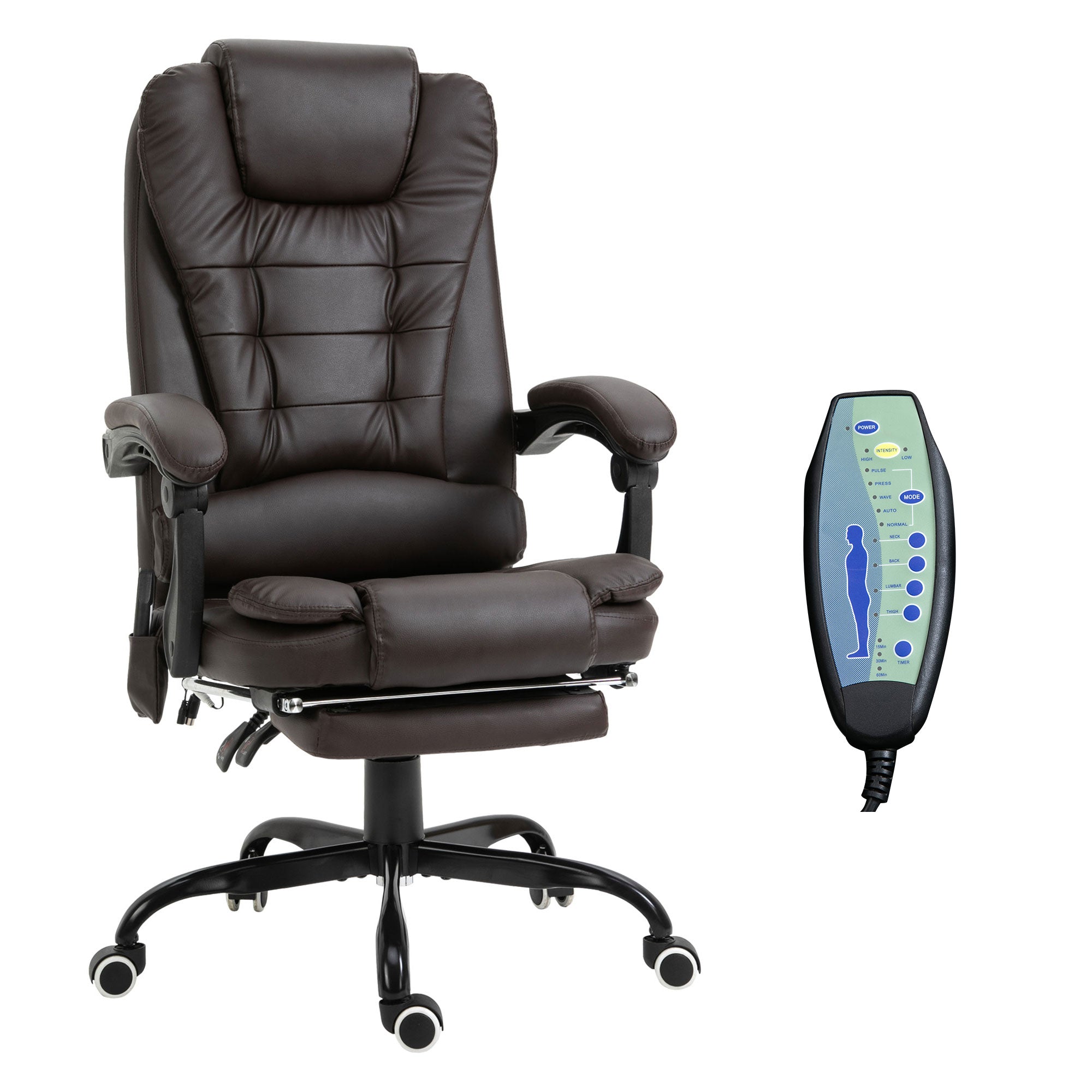 7-Point Vibrating Massage Chair, Reclining Office Chair with Footrest, Reclining Back, Adjustable Height, Brown Massage Chairs Brown  at Gallery Canada