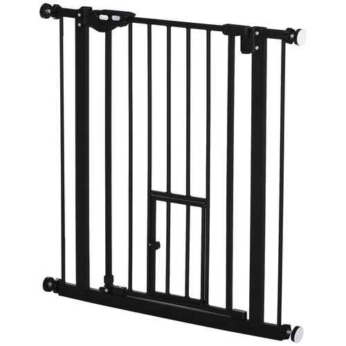 Retractable Gate Extra Wide Press-Mounted with Cat Door, Auto Closing Pet Gate for Stair, Hallway, 29-32 Inch