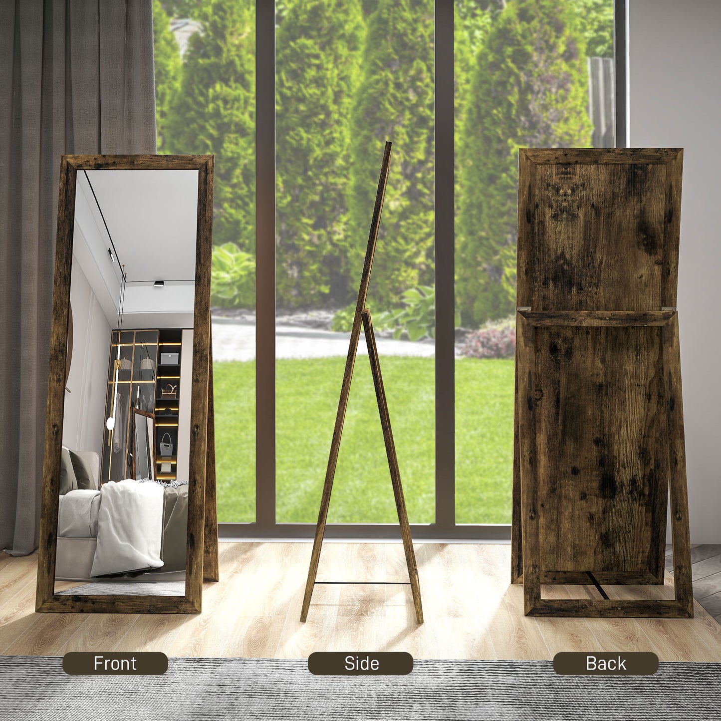 58" x 20" Floor Standing Mirror, Full Body Mirror for Bedroom, Living Room, Rustic Brown Full Length Mirrors   at Gallery Canada