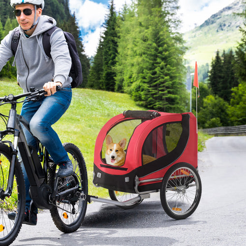 Dog Bike, Trailer Pet Cart, Bicycle Wagon, Travel Cargo, Carrier Attachment with Hitch, Foldable for Travelling, Red