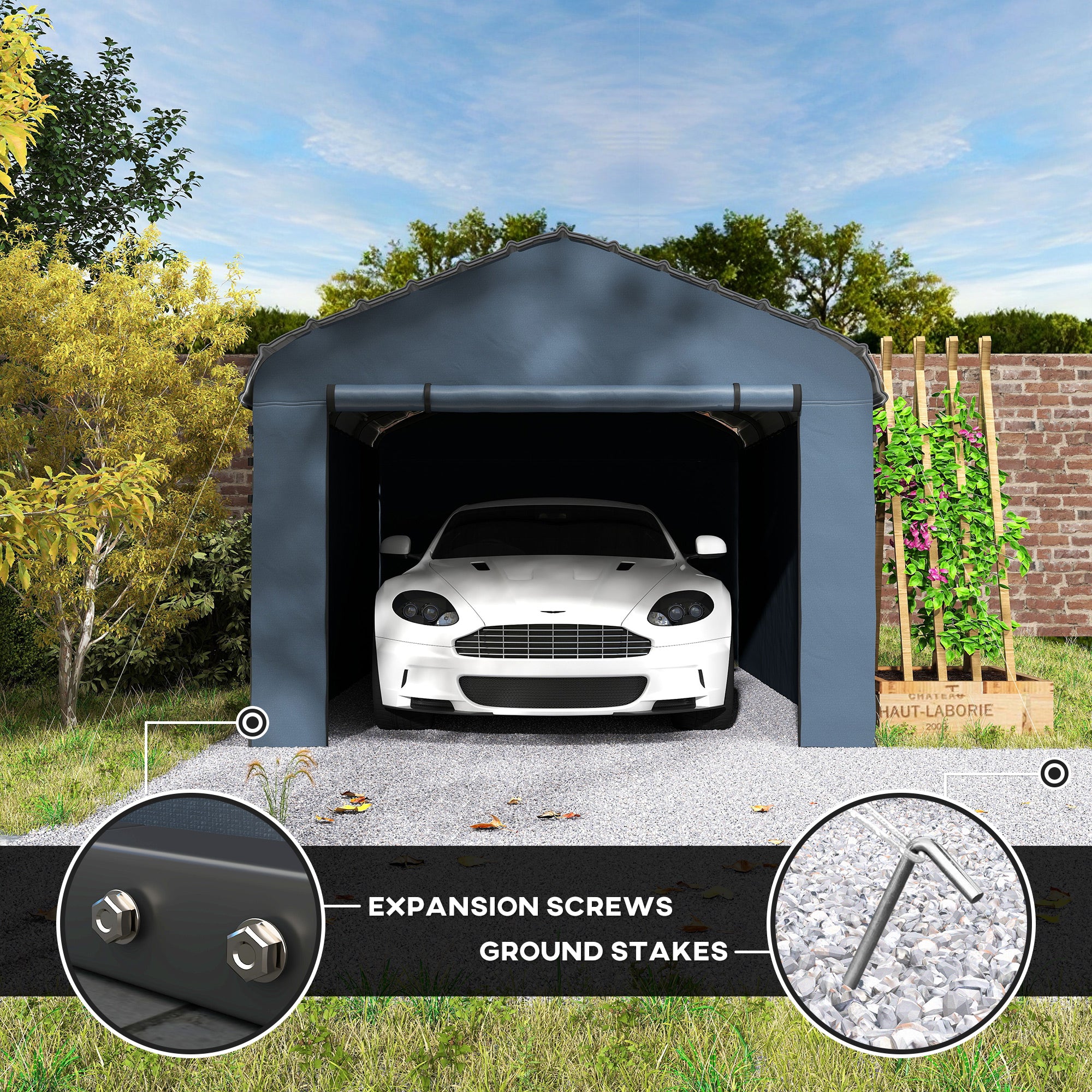 12' x 20' Metal Carport, Heavy Duty Garage Car Shelter with Galvanized Metal Roof and Removable Sidewalls, Dark Grey Car Shelters at Gallery Canada