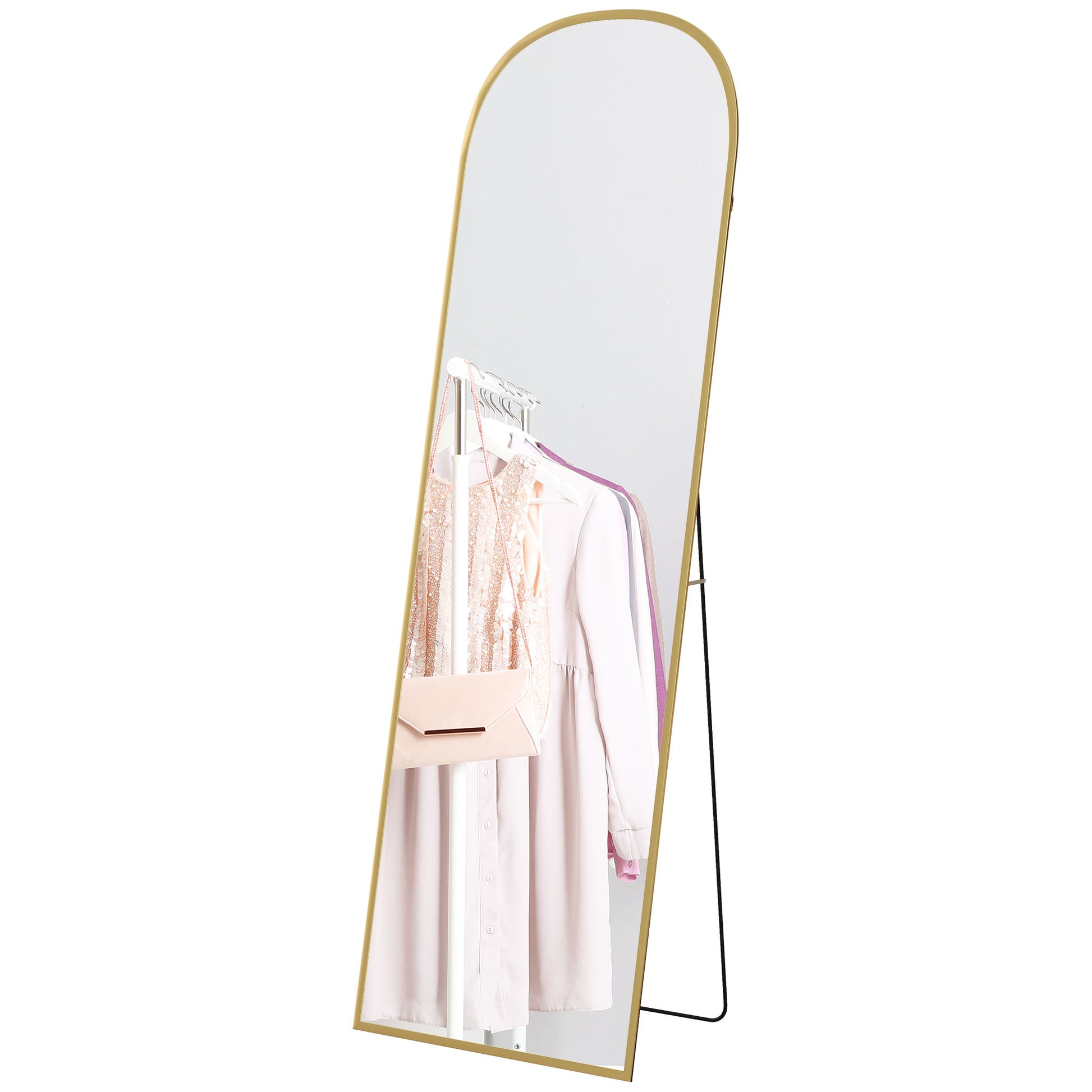 Arched Standing Mirror, 64" x 20" Full Length Mirror, Free Standing or Wall Mounted for Living Room, Bedroom, Gold Full Length Mirrors Gold  at Gallery Canada