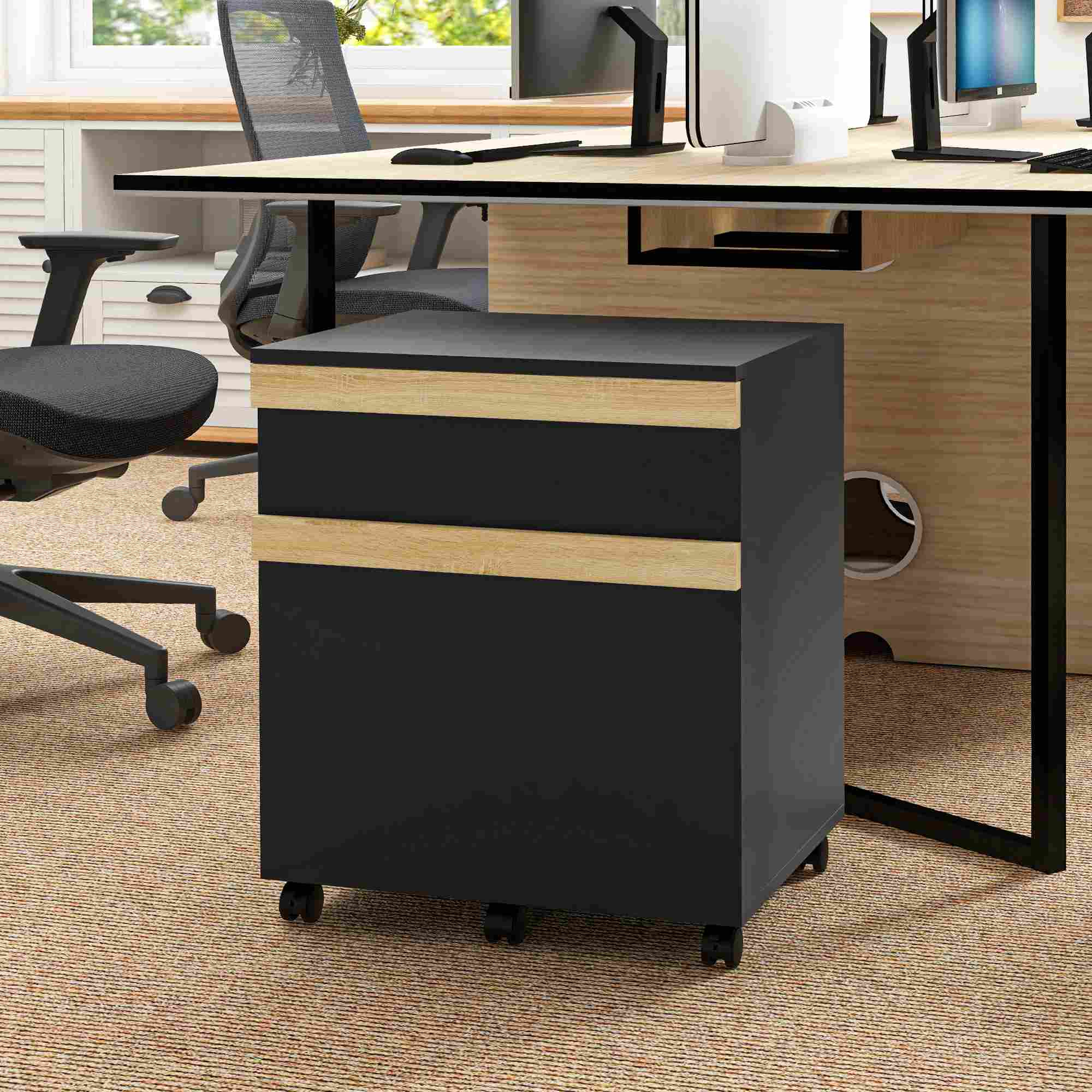 Mobile Filing Cabinet, Office Storage Printer Stand with 5 Wheels and 2 Drawers Office Cabinets & Cupboards at Gallery Canada