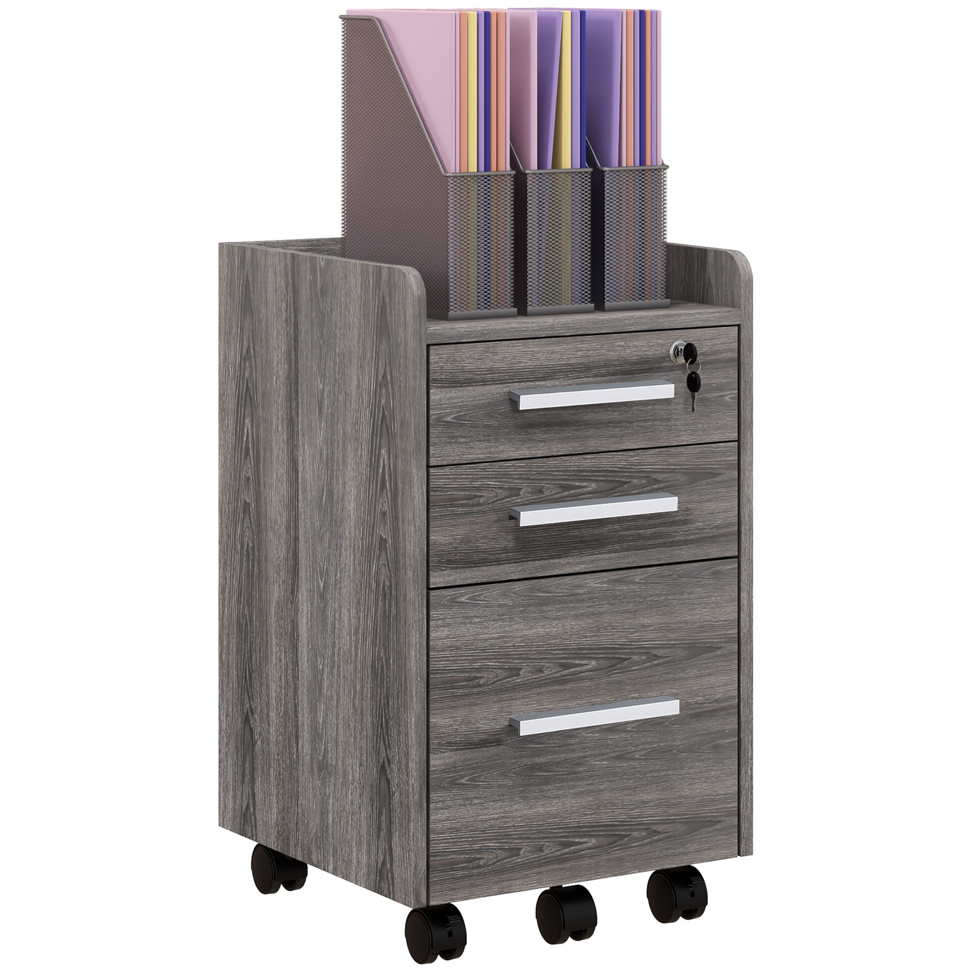 3 Drawer Vertical File Cabinet, Mobile Filing Cabinet with Lock and Wheels for A4, Letter Size, Grey Office Cabinets & Cupboards   at Gallery Canada