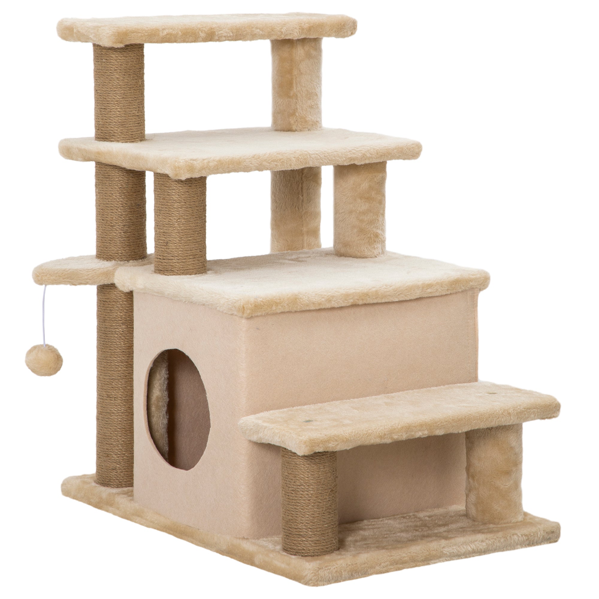 Cat Stairs Pet Steps for Couch Bed with Scratching Posts Condo Ball Toy, 23.6