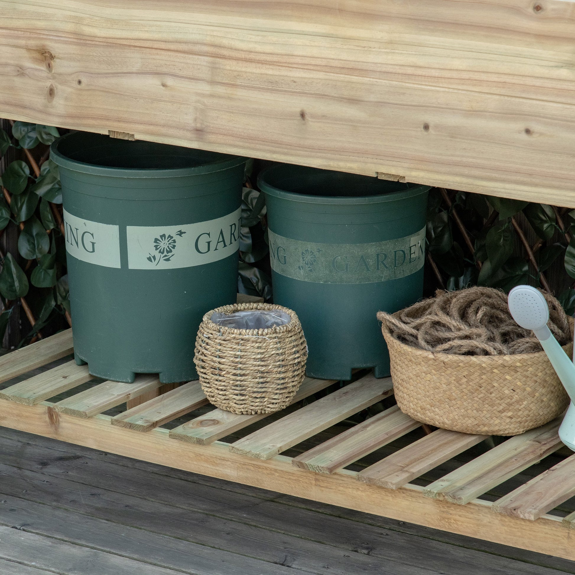 Elevated Wooden Planter Box with Legs and Storage Shelf, 45"x22"x33", Light Green Elevated Garden Beds   at Gallery Canada