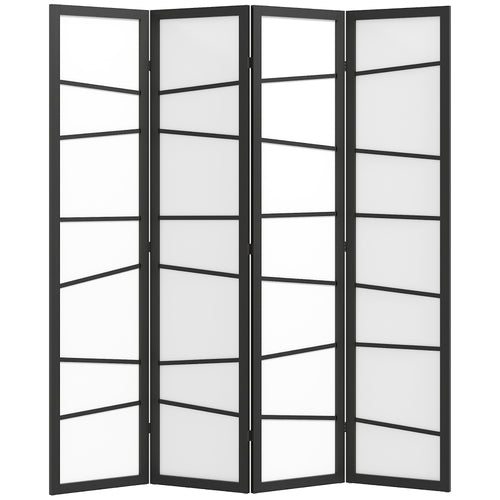 5.6ft Folding Room Divider, 4 Panel Wall Partition with Wood Frame for Bedroom, Home Office, White