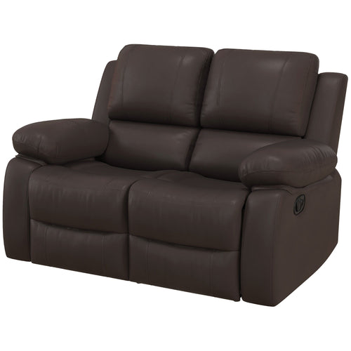 PU Leather Manual Recliner Sofa, Double Reclining Loveseat with Pullback Control Footrest for Living Room, Brown