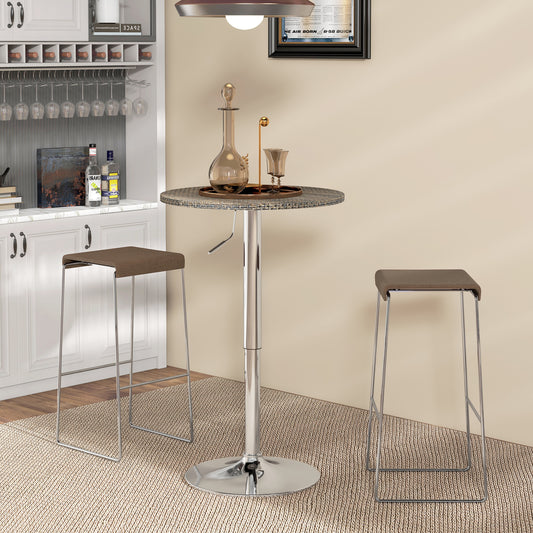 Adjustable Bar Table for 2, Round Pub Table with PE Rattan Top and Steel Base for Home Bar, Small Dining Room, Brown Bar Tables   at Gallery Canada