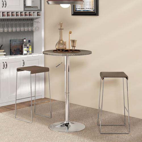 Adjustable Bar Table for 2, Round Pub Table with PE Rattan Top and Steel Base for Home Bar, Small Dining Room, Brown