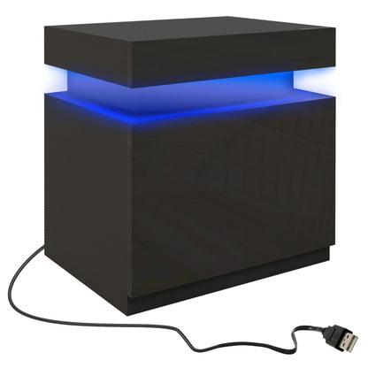 High Gloss Nightstand, Bedside Table with LED Lights and 2 Drawers for Bedroom, Living Room, Black Bedside Tables   at Gallery Canada