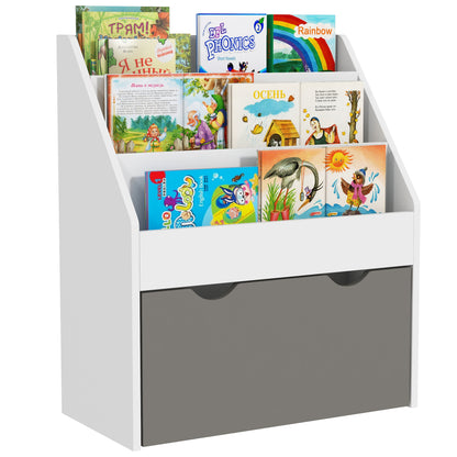 Kids Bookshelf with 3 Tier Display Shelves, Drawer for Nursery, Grey Baby & Kids Storage   at Gallery Canada