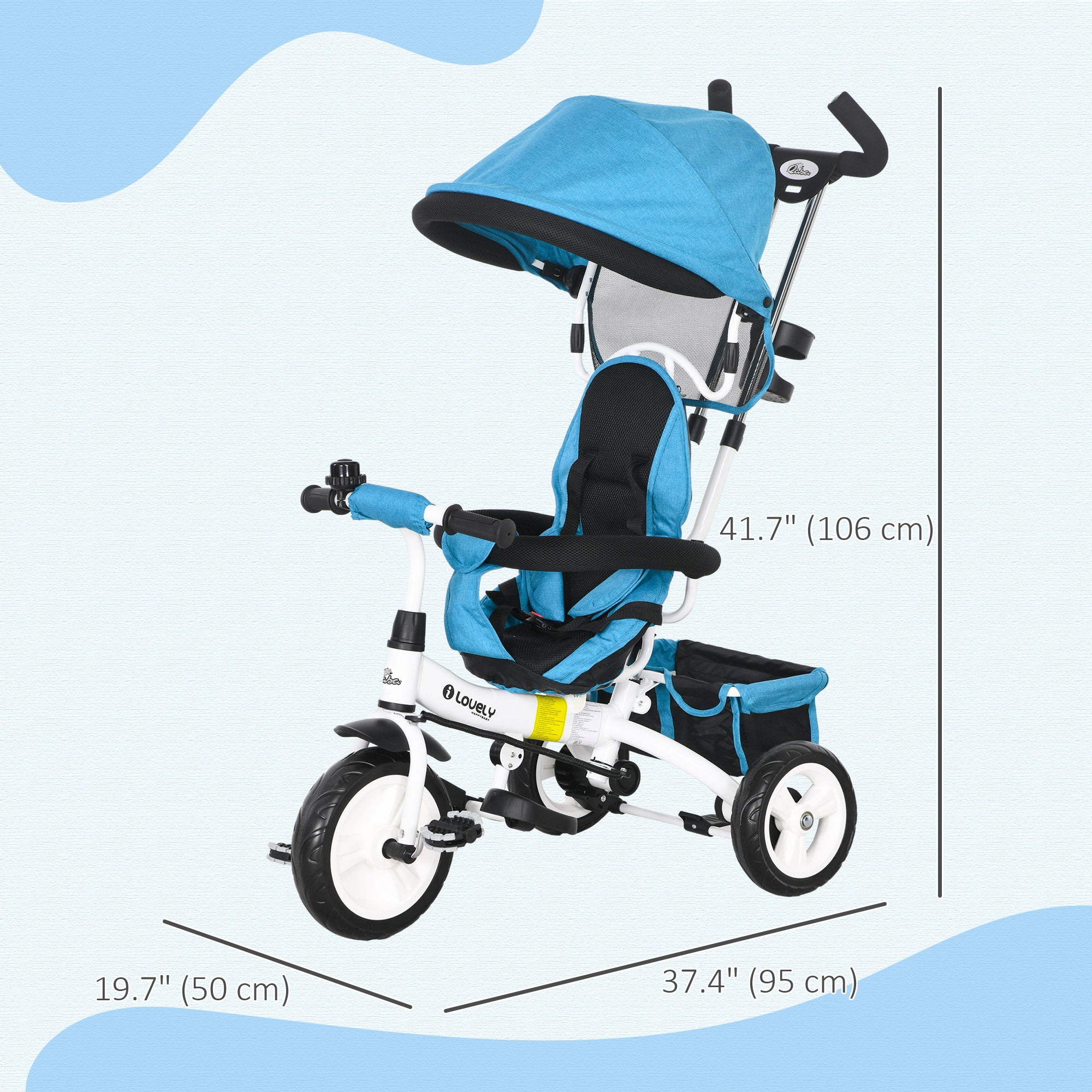 6 in 1 Toddler Tricycle Stroller with Basket, Canopy, 5-point Safety Harness, for 12-60 Months, Blue Tricycles for Kids at Gallery Canada