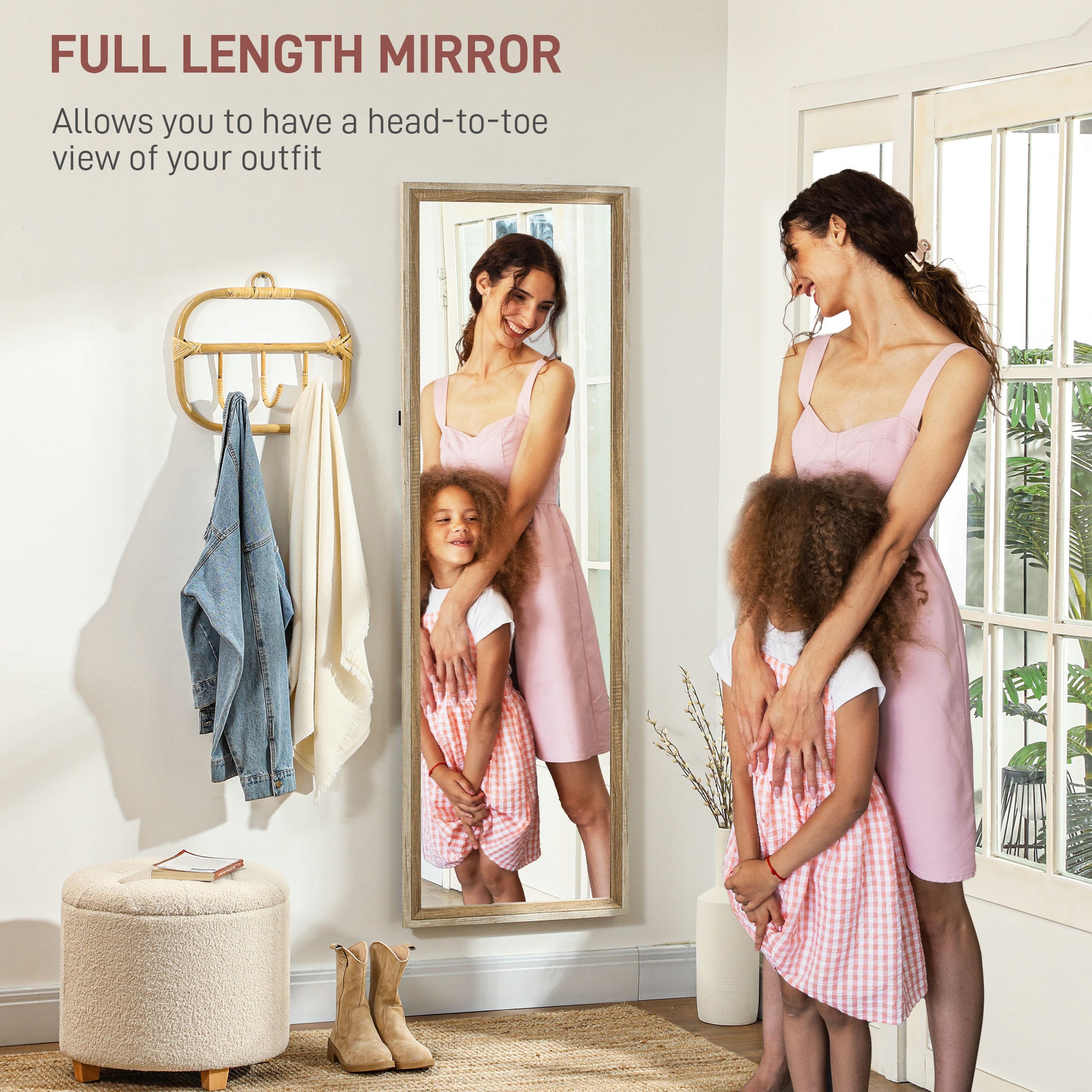 Floor Standing Mirror, Full Length Mirror, Free Standing, Leaning or Wall Mirror with Frame for Bedroom, Dark Wood Grain Full Length Mirrors at Gallery Canada