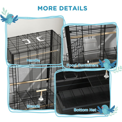 39" Bird Cage for Budgie Finches Canaries Love Birds with Wooden Stands, Slide-Out Tray, Handles, Food Containers, Black Bird Cages   at Gallery Canada